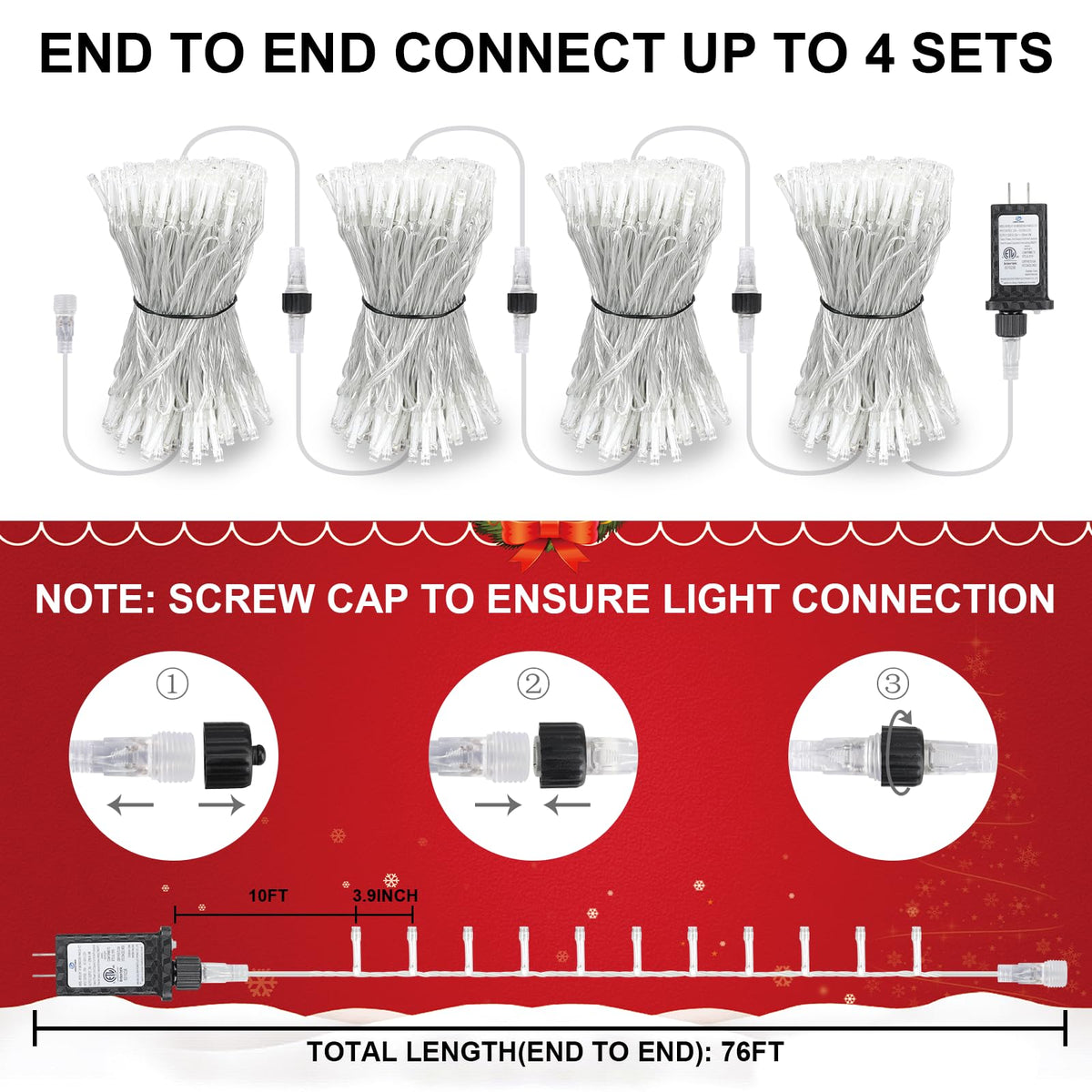 66FT 200LED Christmas Lights Plug in,Connectable Fairy Lights with Plug/Timer/8 Modes, Christmas Tree Lights Lighting Outdoor Indoor Garden Party Wedding Christmas Tree Decoration(Cool White)