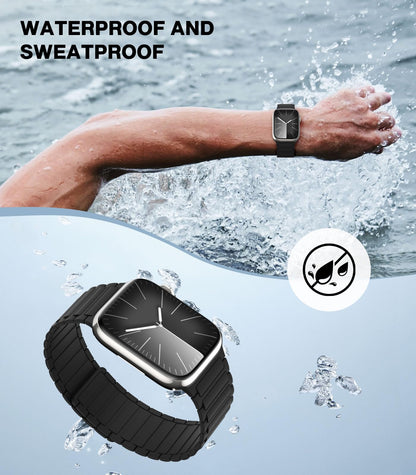 Magnetic Band Compatible with Apple Watch Ultra/Ultra2 49mm/Series SE/10/9/8/7/6/5/4/3/2/1 42/44/45/46mm,Silicone Watch Strap Strong Magnet Link Solo Loop Adjustable Wristband,Black