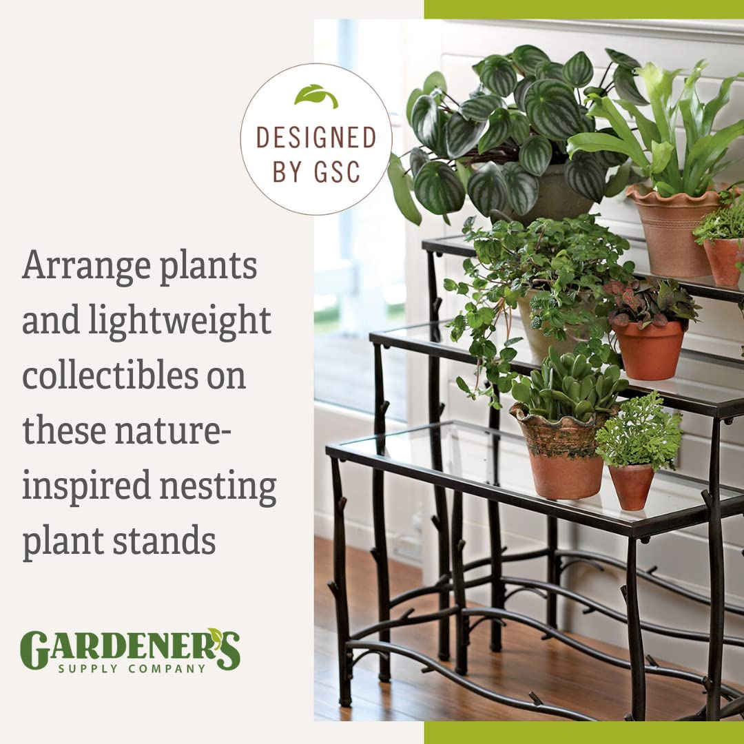 Gardener's Supply Company 3 Tier Plant Stand | Decorative Metal & Tempered Glass Ladder Shelf | Best For Living Room, Patio & Balcony