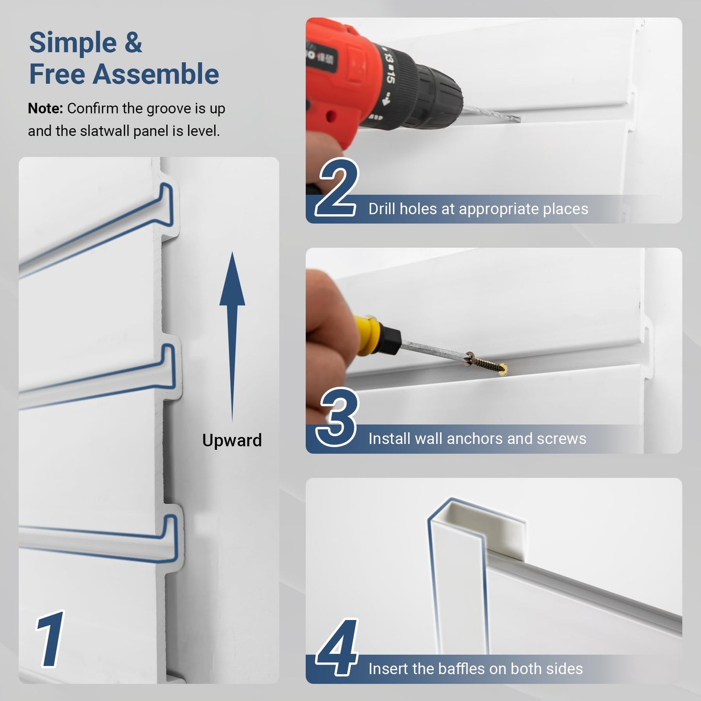 Neoaider Slatwall Panel 8 FT x 4 FT, Interlocking Slat Wall Paneling, Wall Mounted PVC Wallpanel, Suitable for Garage Storage and Organizer, Slatwall Board, Shelves - White