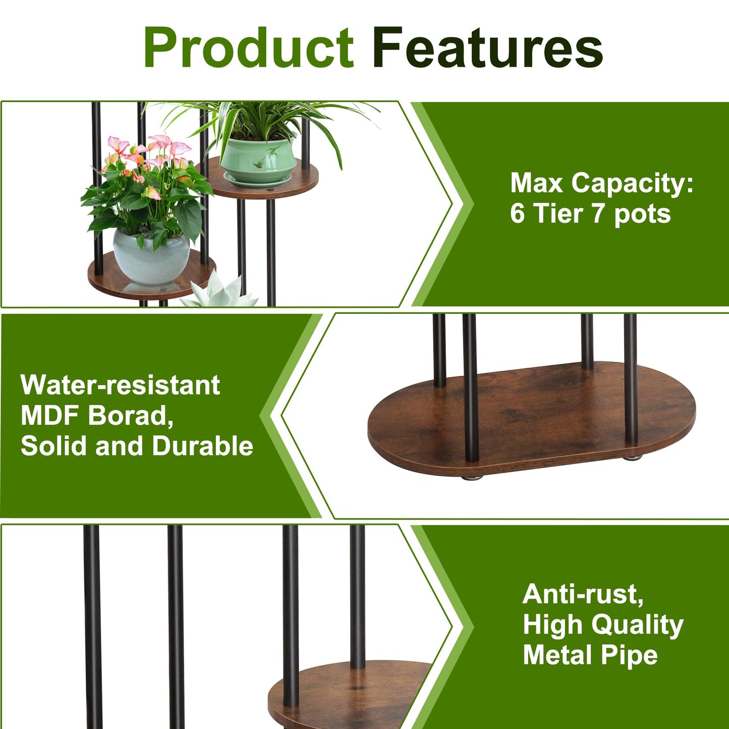 Exrisiry Plant Stand Indoor - 6 Tiers Plant Holder Indoor 7 Pots Flower Plant Shelf, 44.8 Inch Tall Large Wooden Plant Rack for Living Room, Patio, Balcony Decor, Gardening Gift, Black
