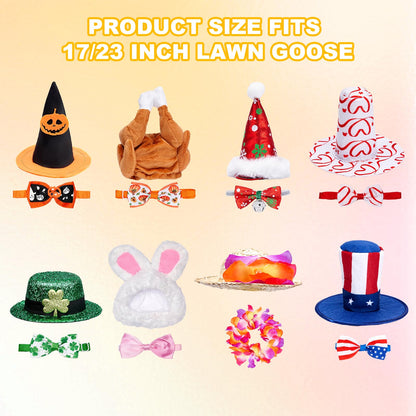 8 Set Holiday Porch Goose Outfits for 17/19/23" Plastic Lawn Goose - 4th of July, Summer, Thanksgiving, Valentines, St. Patricks, Easter Clothes - Patio Yard Garden Decor with Hat and Bow Tie
