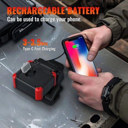 Easymaxx LED Rechargeable Work Light with Clamp, 2100LM COB Magnetic Clip on Worklight 270° Rotating with Mobile Charger, Portable Clamp Work Light for Boats, Car Repairing, Job Site Lighting