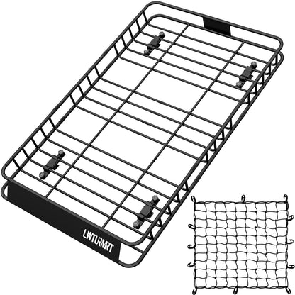 LWTURMRT 64 x 39 Inch Universal 300LB Heavy Duty Roof Rack Cargo with Cargo Net, Car Top Luggage Holder Carrier Basket for SUV,Truck or RV Camping Storage Steel Construction