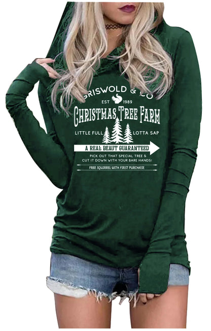 CHUNTIANRAN Christmas Hoodie T Shirts for Women Christmas Tree Farm Funny Family Graphic Tshirt Christmas Vacation Pullover Tee Tops(Farm Green,Small)