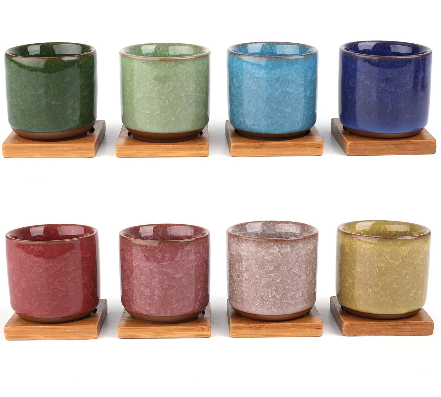 Lawei 8 Pack 2.5 Inch Mini Succulent Plant Pot with Drainage and Bamboo Tray, Small Ceramic Cactus Plant Pot, Flower Pots Faux Plants Containers for Home Garden Office Decoration(Plants NOT Included)