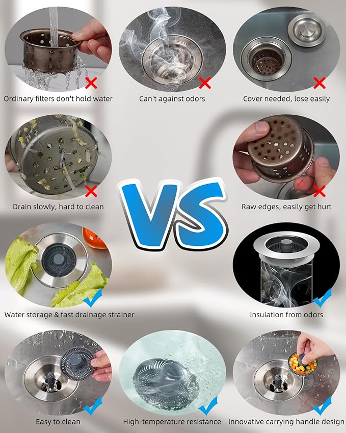 Hibbent Upgraded 3 in 1 Kitchen Sink Drain Strainer and Stopper Combo,