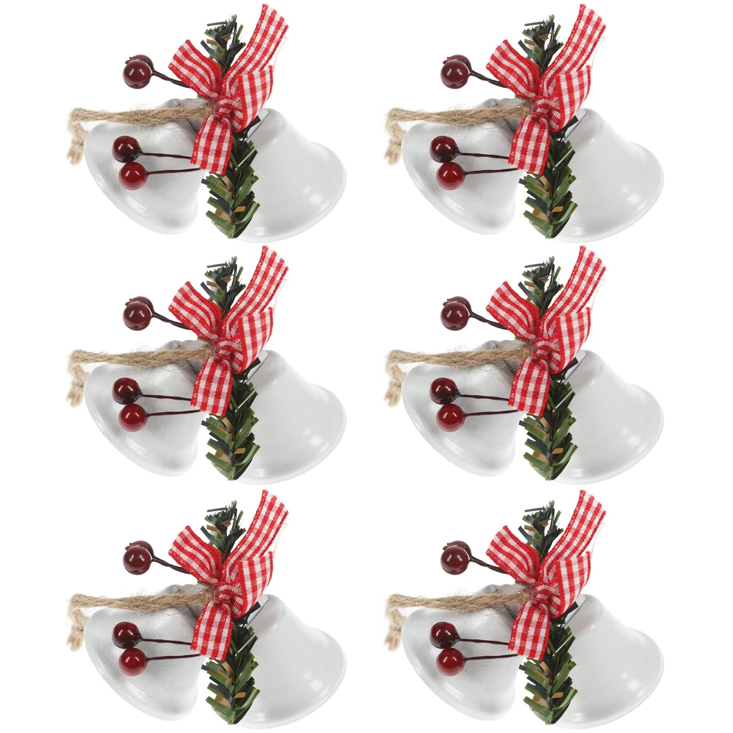 Tinsow 6 Pcs Red Christmas Bells, Tree Hanging Ornament Metal Jingle Bells for Christmas Holiday Decoration (6, White)