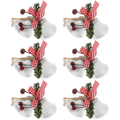 Tinsow 6 Pcs Red Christmas Bells, Tree Hanging Ornament Metal Jingle Bells for Christmas Holiday Decoration (6, White)