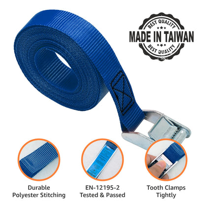 Amazon Basics Tie-Down Straps, 2.5 m Long, 25mm Wide, 150kg Load Capacity - Blue (4-Pack)