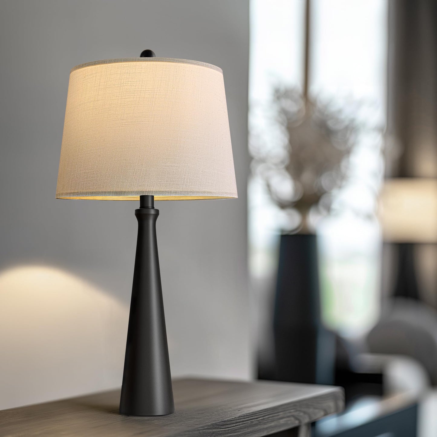 Oneach 25.75" Modern Table Lamp Set of 2, Bedside Lamps with USB Ports, Black Nightstand Lamps Set for Living Room Bedroom House Bedside Home Office Family