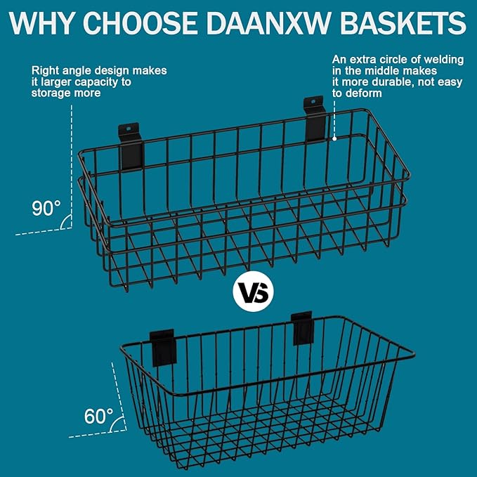 4 Pack Large Size Slatwall Baskets Set, Ventilated Metal Hanging Storage Slat