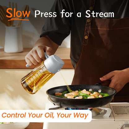 TrendPlain 16oz/470ml Glass Olive Oil Sprayer for Cooking – 2 in 1 Olive Oil Dispenser Bottle for Kitchen Gadgets and Air Fryer Accessories, Salad, BBQ - Black