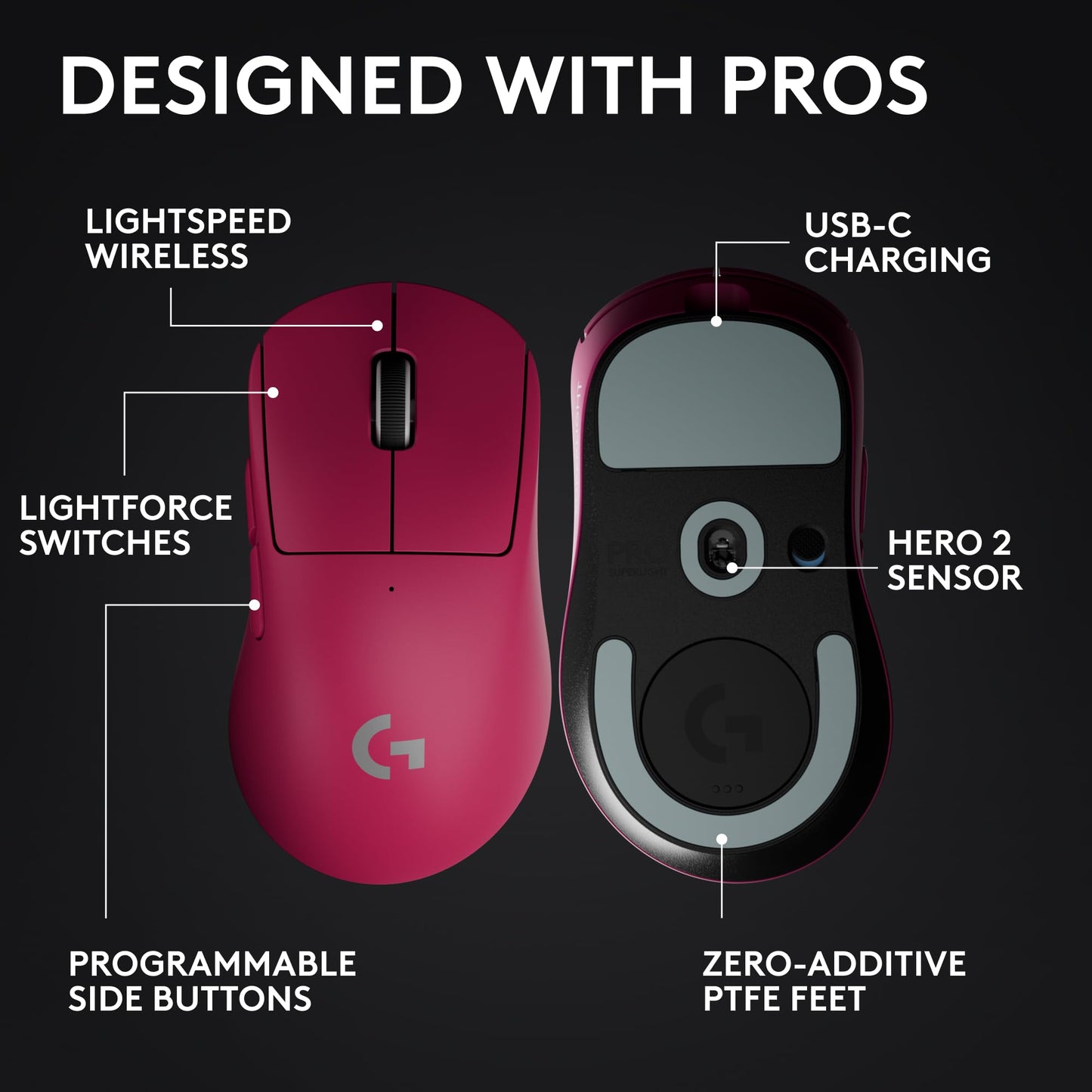 Logitech G PRO X SUPERLIGHT 2 Wireless Gaming Mouse, 60g Pro-Grade with 5 Programmable Buttons, 44k DPI Sensor, 8kHz Report Rate, USB-C Charging for PC/Mac - Black