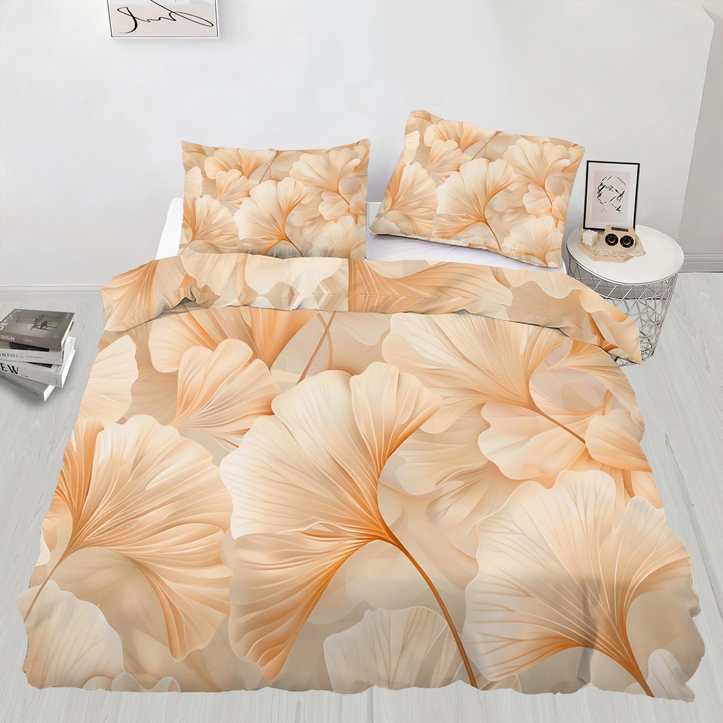 ZAMODE Leaf Duvet Cover Oversized King Size, Luxury Flowers Leaf Comforter Cover 120" x 98" & 2 Pillowcases, Modern Plant Bedding Set with Zipper Ties