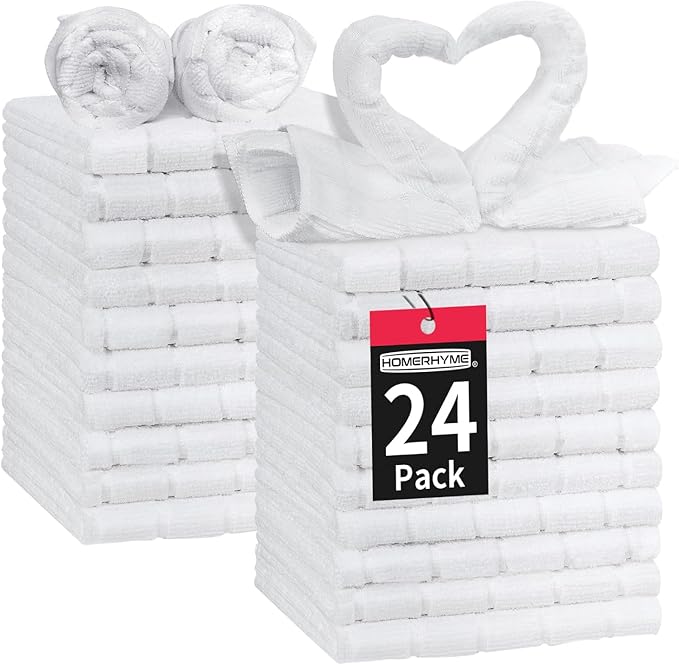 HOMERHYME White Washcloths, 24 Pack Microfiber Face Cloths, Soft Bulk Fingertip