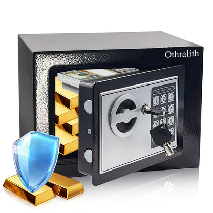 Othralith Small Safe Box for Money, 0.23 Cu Ft Mini Kids Safes Security Safety Lock Box for Home Dorm Use, Hidden Wall Personal Money Safe with Keys & Code for Cash Jewelry Gun Office Hotel (Black)