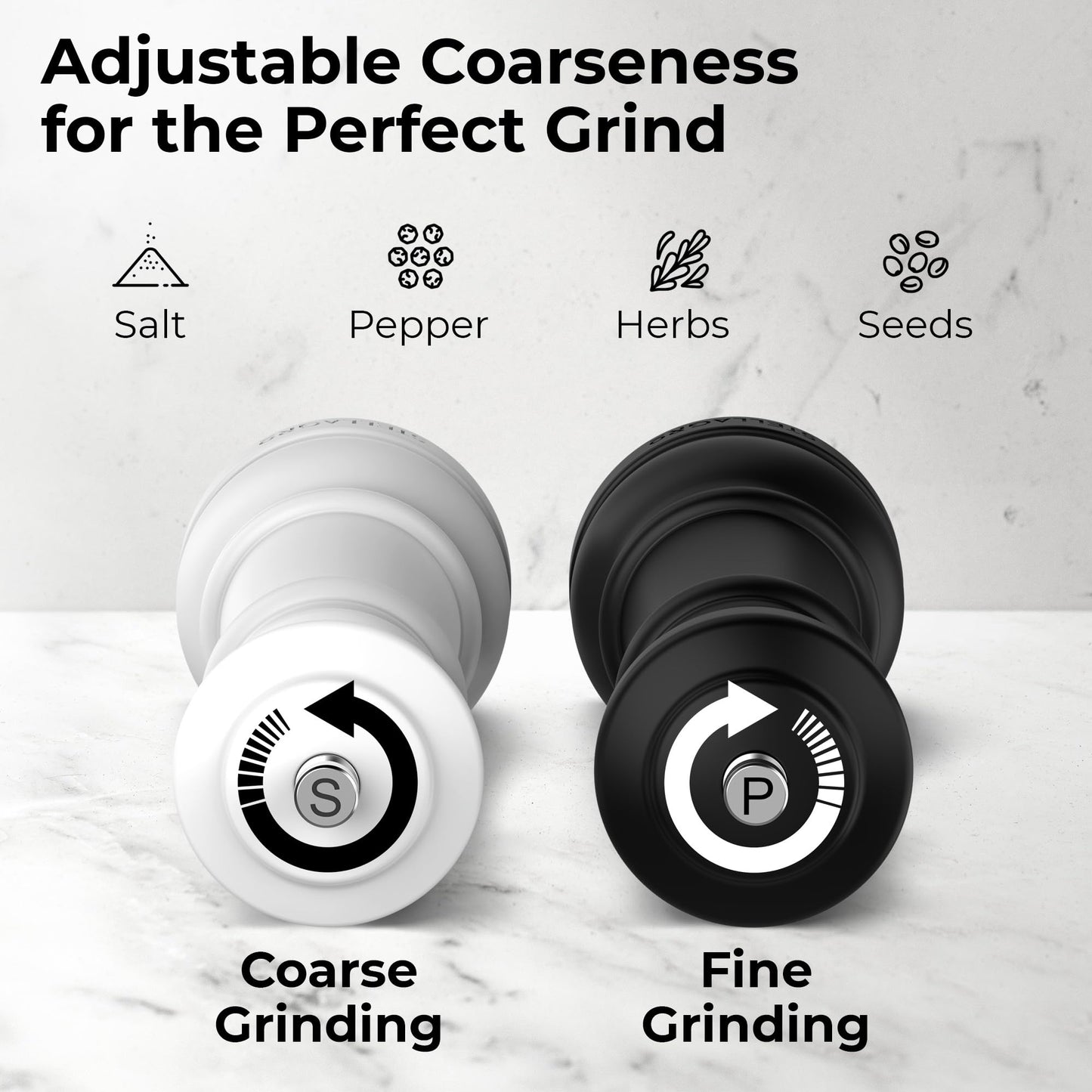 Wooden Salt and Pepper Grinder Set – Chess-Inspired Rubberwood Salt Grinder and Pepper Mill Shakers Set with Ceramic Burr in Gift Box