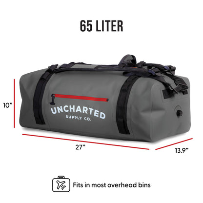 Uncharted Supply Co. The Vault Waterproof Duffel Bag - Airtight bag with Backpack Straps, Carry-On Size, Perfect for travel, boating, camping, recreation. (Gunmetal, 65L)
