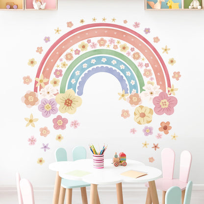 wondever Large Rainbow Wall Decals Colorful Boho Flower Peel and Stick Wall Art Stickers for Girls Bedroom Kids Room Baby Nursery