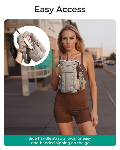 BAGSMART Water Bottle Holder Bag with Strap, 40/32 oz Crossbody Bag Gym Accessories, Sling Purses for Women, Brown