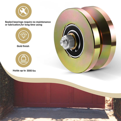Soiiw 4" V Groove Sliding Gate Rollers 2 PCS Heavy Duty Solid Carbon Steel 4" Dia 1-3/4" Width Double-Sealed Bearing Gate Wheels, 3000 LBS Load Capacity for Driveway Fence & Industrial Sliding Gates