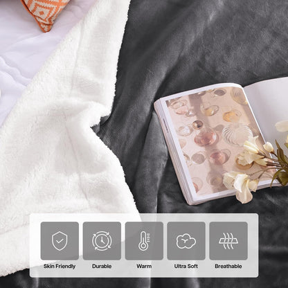 Imperial Rooms Sherpa Fleece Blanket Bed Throws Blankets For Sofas Soft Fluffy Thick Travel Blanket Reversible Microfiber Throw (Grey, Single (130 x 150 Cm))
