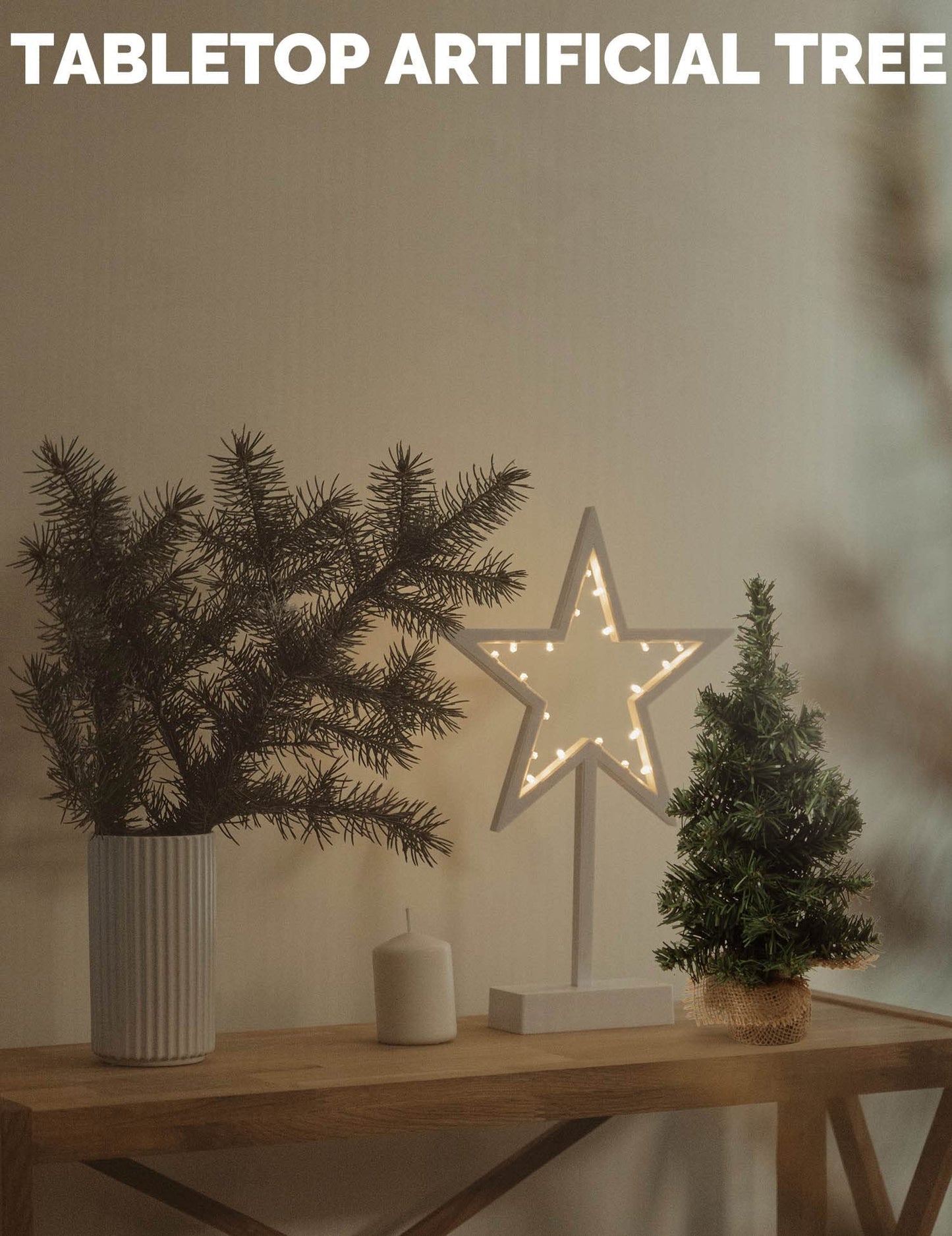 2Pack Mini Christmas Tree Table Top Decorations- Artificial Small Pine Trees with Burlap Base on Desktop, Shelves, Bedroom, Miniature Scenes Xmas for Home, Office, Party Decor