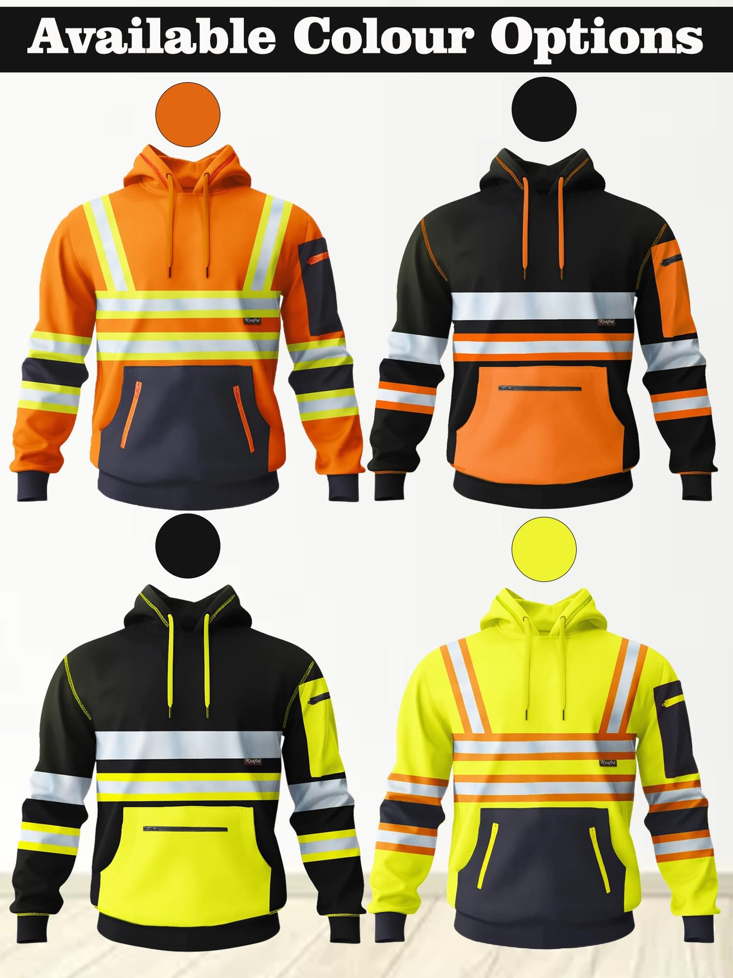 kraftd Mens Hi Vis Hoodie High Viz Hooded Sweatshirt Workwear Hoody With Reflective Tape