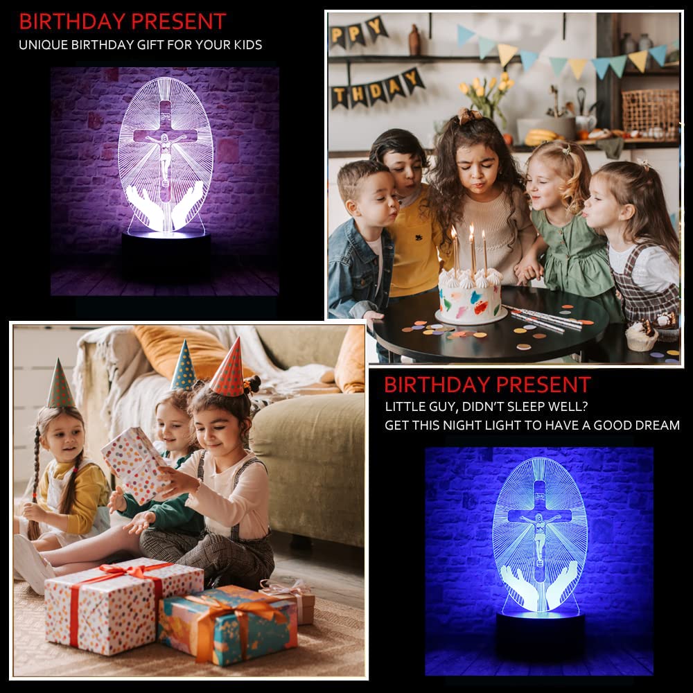 junnire Christ Jesus Cross 3D LED Visual Bedroom Decor Sleep Night Light