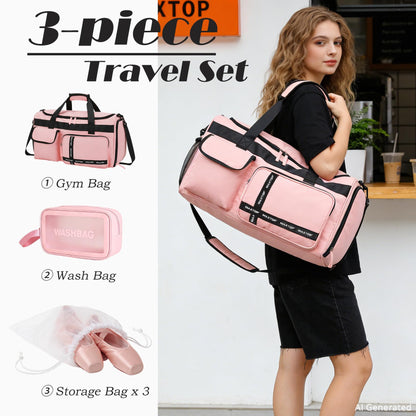 MAXTOP Gym Bag for Women Travel Duffle Carry On Tote Weekender Bag Large Capacity Pink Overnight Bag With Shoe Compartment Gym Tote Bag with Dry and Wet Separation