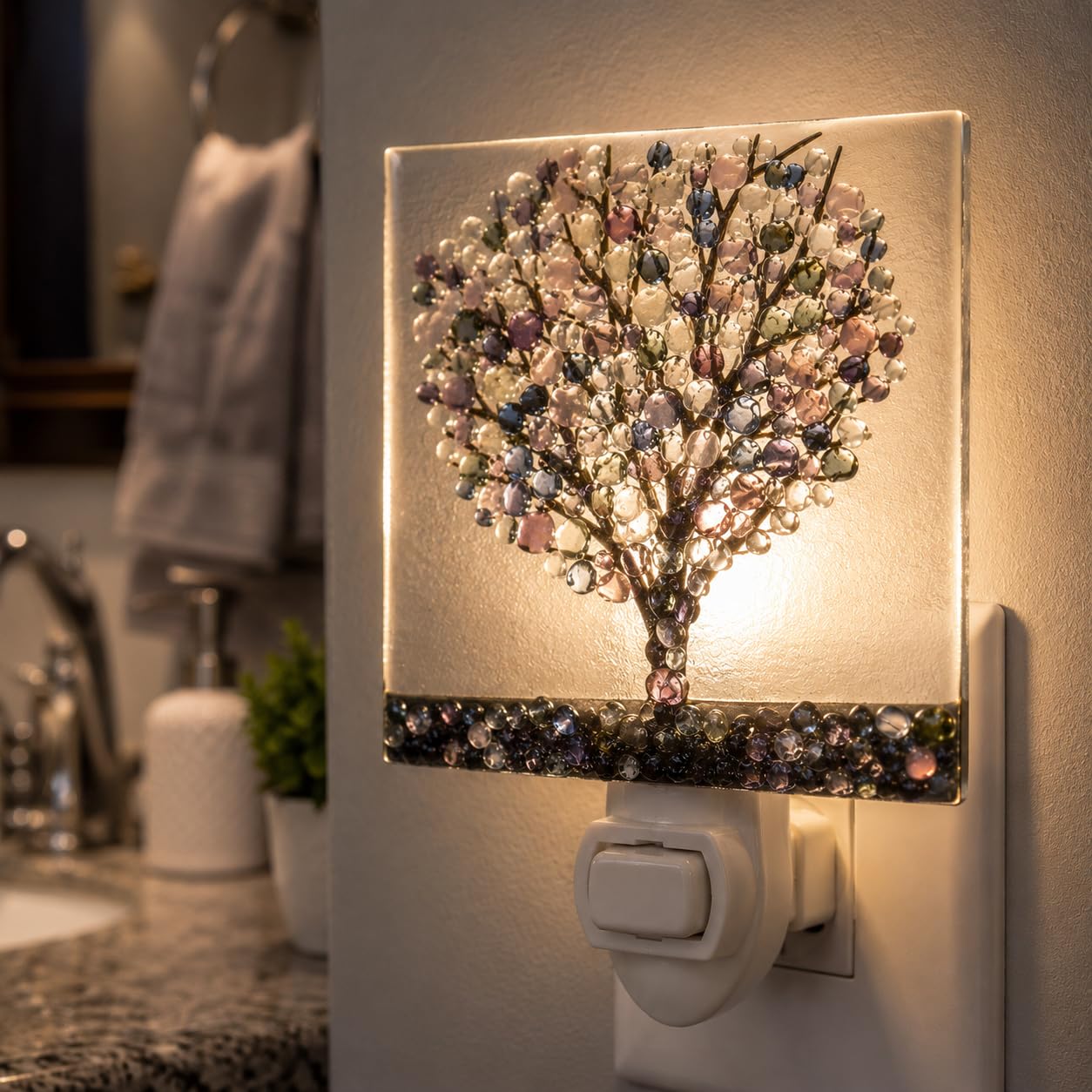 J Devlin Stained Glass Tree Night Light, Handmade Accent Light