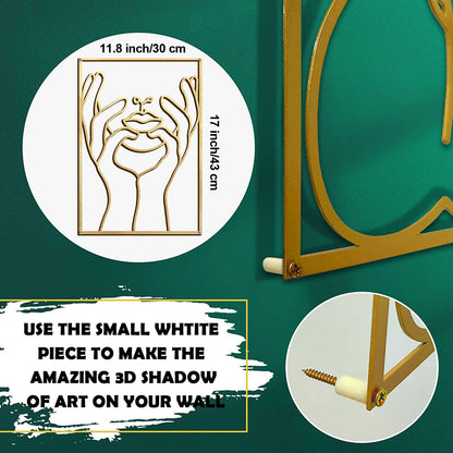 Glamativity 4 Pack Gold Wall Art Décor, Minimalist Single Line Real Metal Wall Art, Woman's Body Shape Abstract Wall Art (Gold Classic Style, 17 x 11.8'')