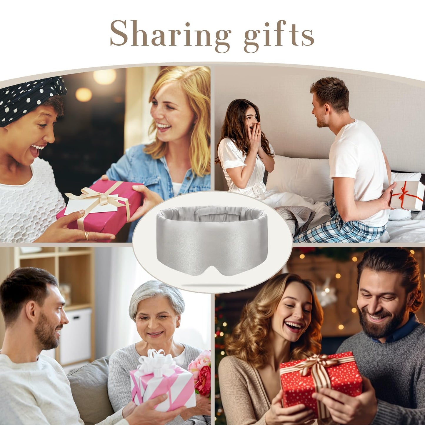 100% Mulberry Silk Sleep Mask Eye Mask for Women Man with Adjustable Band, for Side Sleeper Blackout Sleep Mask for Travel Rest and Office Large Size (Taupe)