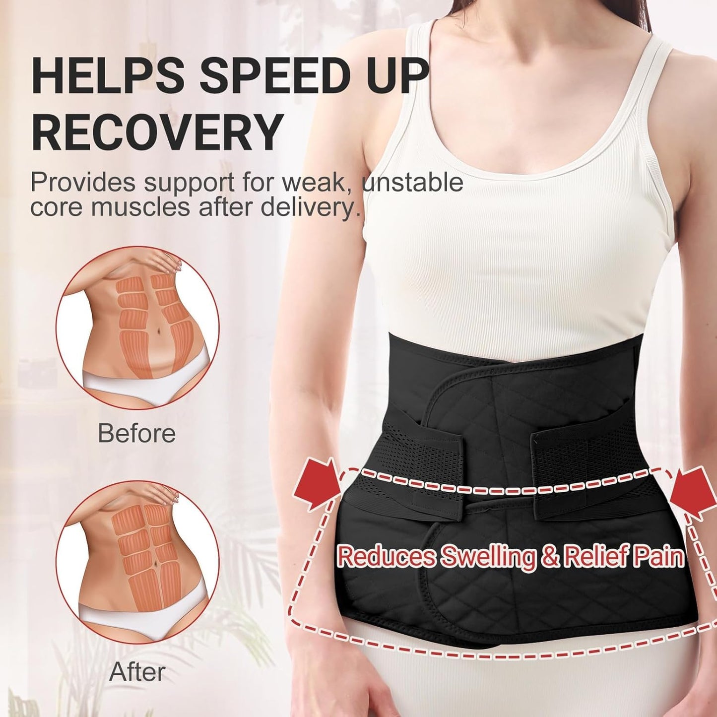 Trendyline Postpartum Belly Band Wrap: Abdominal Binder Post Surgery Postpartum Belly Wrap Post Partum Binder - C Section Recovery Support Belt Post Partum Girdle Stomach Hysterectomy Belly Band