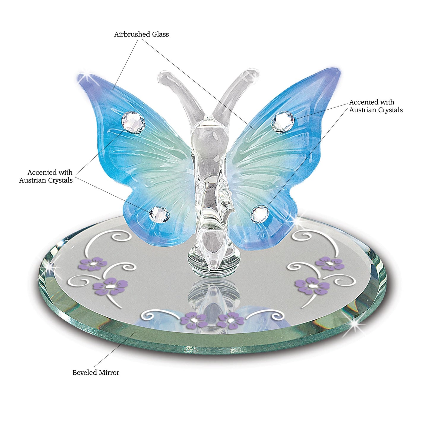 Glass Baron Blue Butterfly Glass Figurine, Mini Glass Butterfly with Austrian Crystal Accents, Decorative Butterfly Figure for Home Décor or Gift