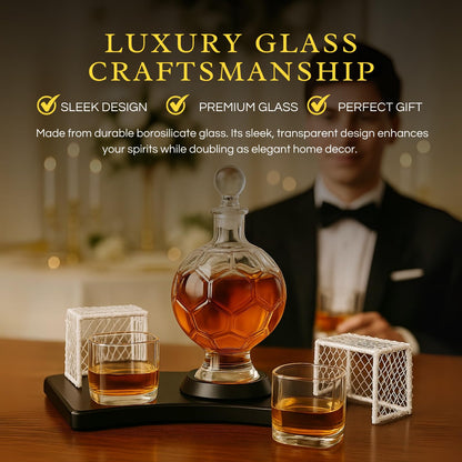 Soccer Whiskey Decanter Set with 2 Glasses & Goal Holder – Football-Shaped 25.9 oz Liquor Decanter Gift Set – Barware for Bourbon, Scotch, Rum – Unique Gift for Men, Sports Fans, Coaches