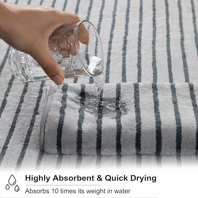 Oliven 4 Piece Grey Cabana Stripe Large Bath Towels Oversized Bath Sheet Super