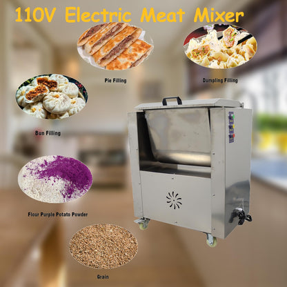 Banfluxion 110V Commercial Electric Meat Mixer Stainless Steel Meat and Vegetable Blender Electric Food Mixing Machine, 50L, 1.5KW