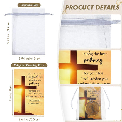 Relaxweex 24 Set Mini Christian Compass Christian Gift Set Compass with Cards and White Drawstring Organza Bag Bible Scripture Cards Religious Gifts for Men Graduation Gift Weddings