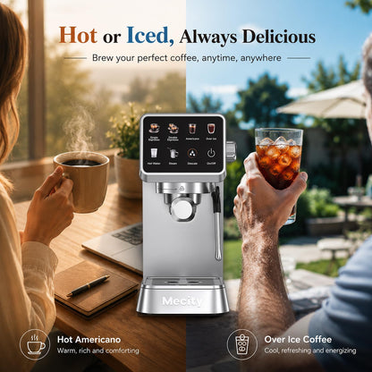 Mecity 20 Bar Espresso Machine with Milk Frother, Touchscreen Coffee Maker for Espresso, Americano & Over Ice Coffee, Compact Stainless Steel Latte & Cappuccino Maker