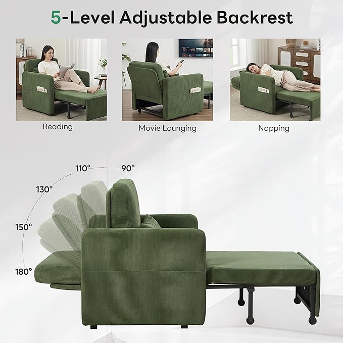 Iroomy 5-Level Adjustable Convertible Sleeper Chair Set of 2, 3-in-1 87'' Long