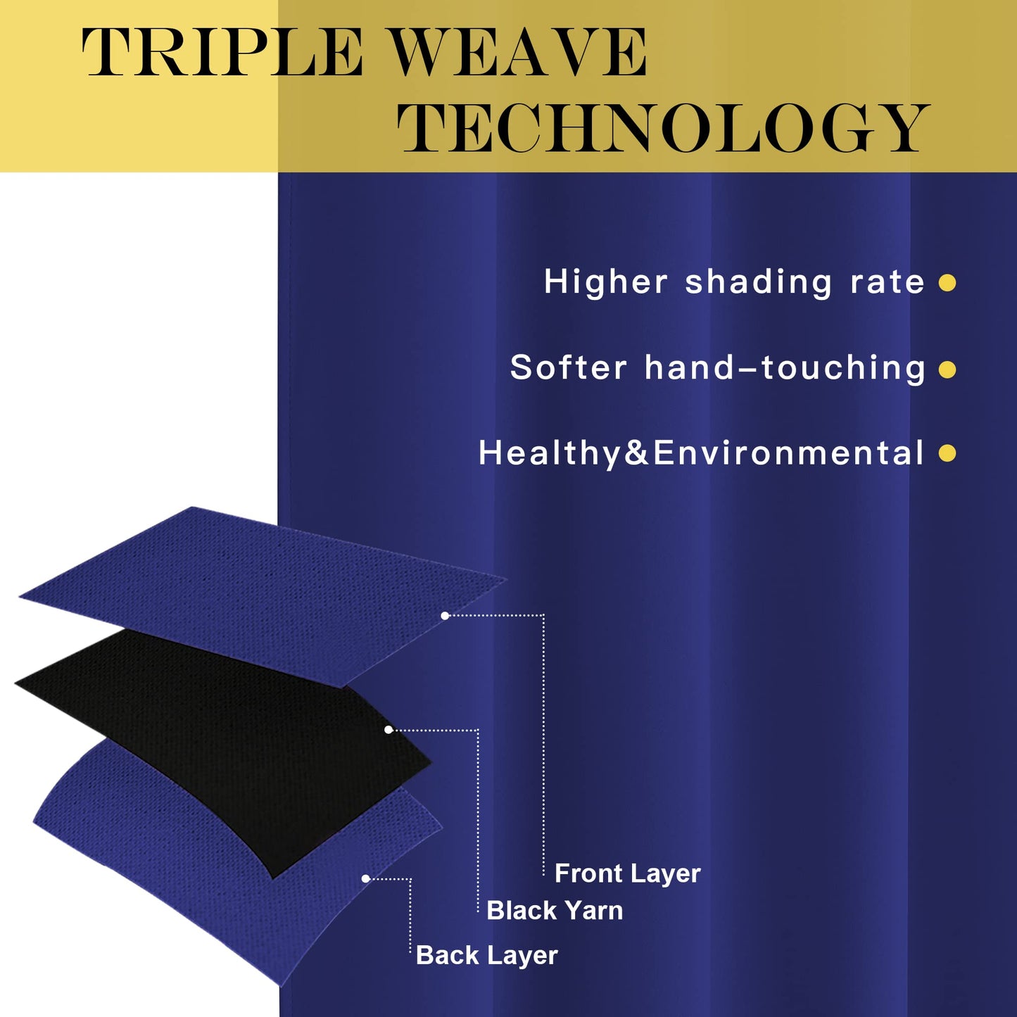 NICETOWN Navy Blue Room Darkening Curtains 108 inch Length - Grommet Thermal Blackout Window Treatments Sound Proof Room Divider Drapes for Bedroom/Living Room (2 Panels, W80 x L108)
