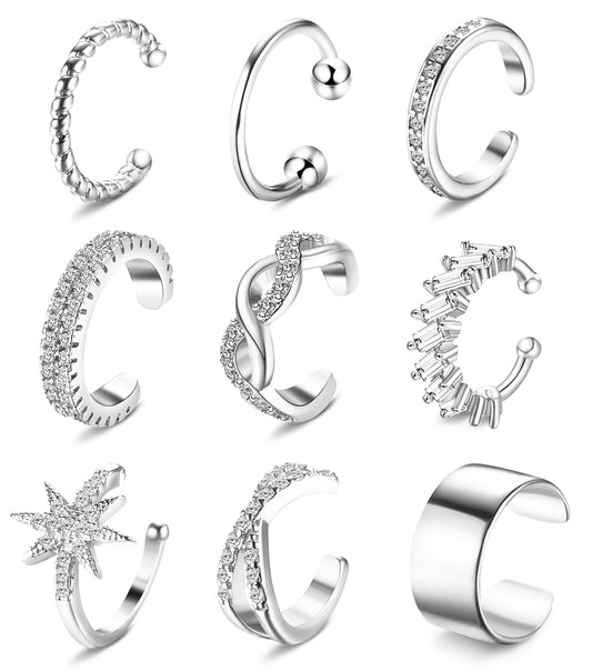 Dochais 9Pcs Ear Cuff 14K Gold Plated Cuff Earrings Gold Ear Cuffs Non Pierced Ear Clips Cartilage Earring Fake Earrings Silver