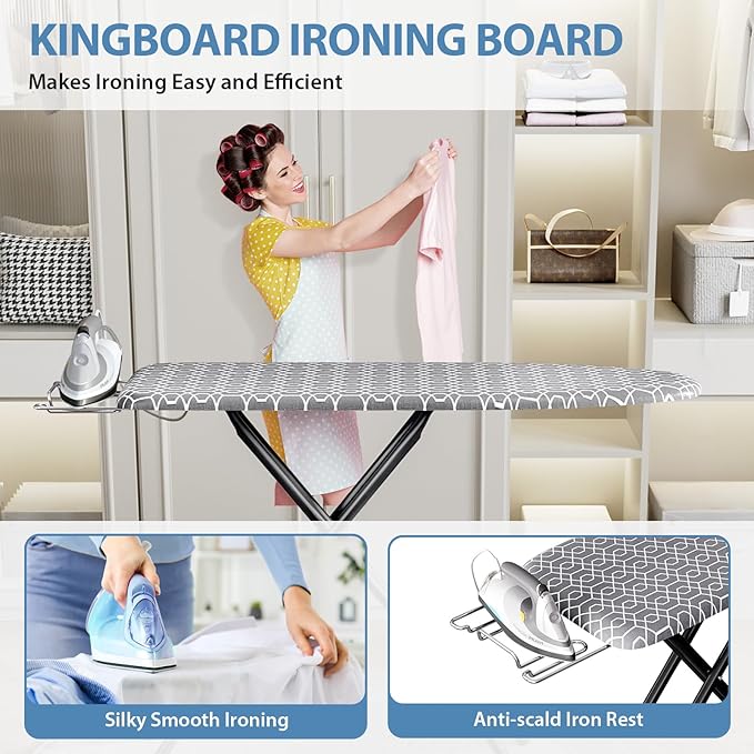 KINGBOARD Foldable Ironing Board Full Size, Iron and Ironing Board Set Standard