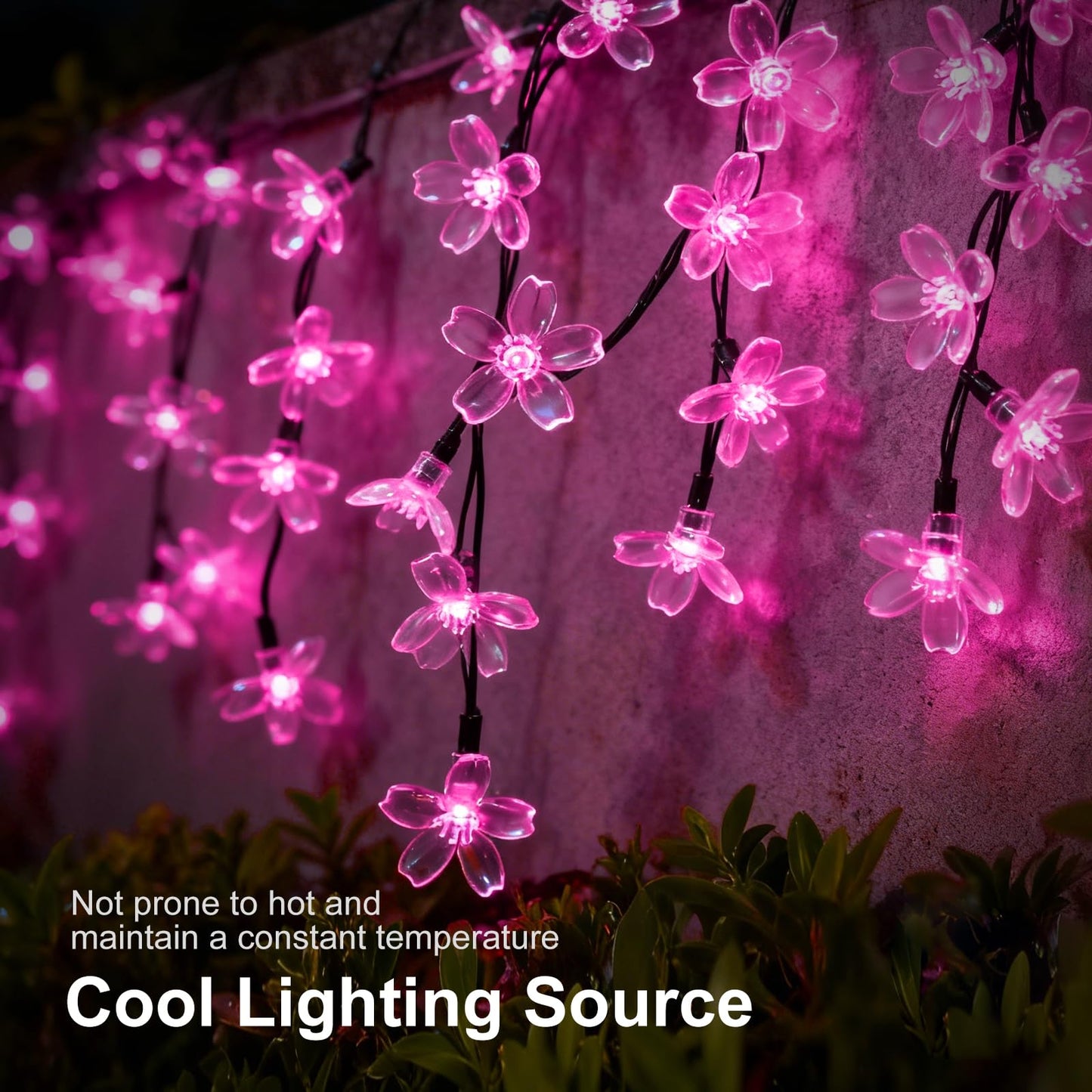 Vruxuri 2 Pack Total 52FT 120 LED Solar String Lights Outdoor Waterproof Flower Fairy Lights for Garden Fence Patio Yard Christmas Tree Lawn Wedding Party Decor, Pink