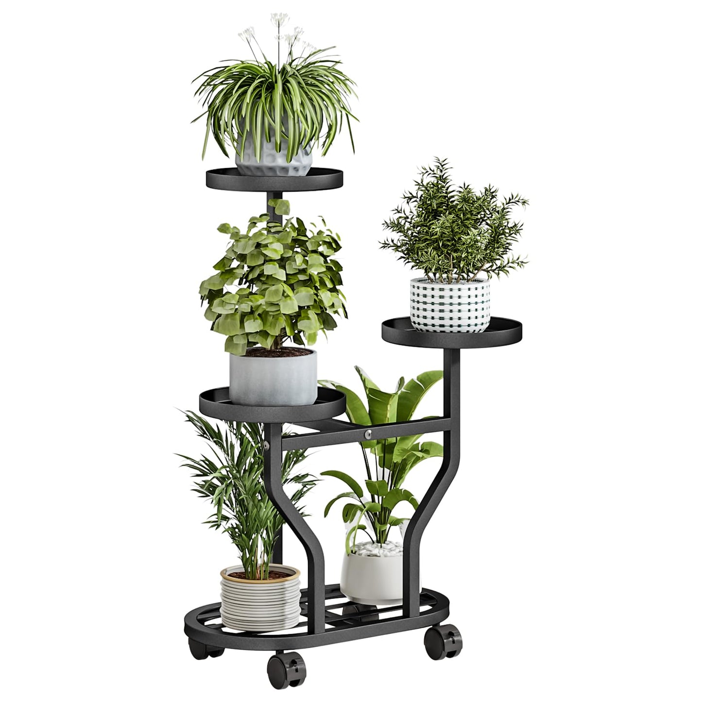 YIZAIJIA Plant Stand with Wheels 3 Tier Metal Plant Holder Corner Flower Shelf for Multiple Plants Display Rack for Bedroom Living Room Balcony Garden Black (Black, 3 Tier)