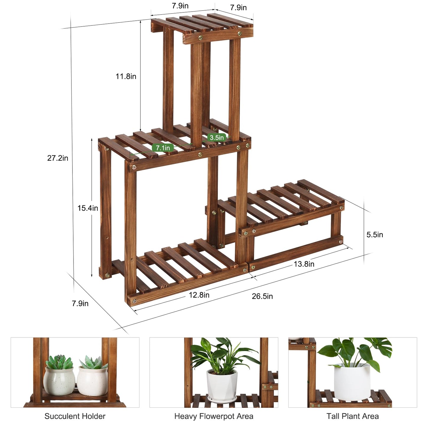 COOGOU Wood Plant Stand Indoor Outdoor 4 Tiers Plant Rack Corner Planter Shelf Flower Pot Holder for Living Room Garden Patio Yard Porch (Space Saving,27.6”,Small)