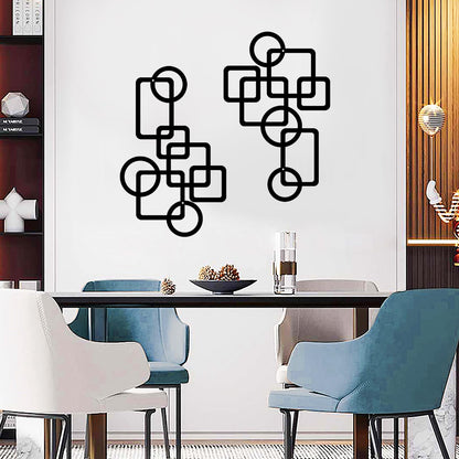 YIYA 2 PCS Black Abstract Metal Wall Art Decoration Minimalist Decor 3D Textured Square Logo Metal Wall Sculpture，for Living Room Bedroom Bathroom Study Room