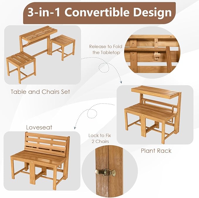 Tangkula 3-in-1 Convertible Bench Picnic Table, Space-Saving Patio Convert A